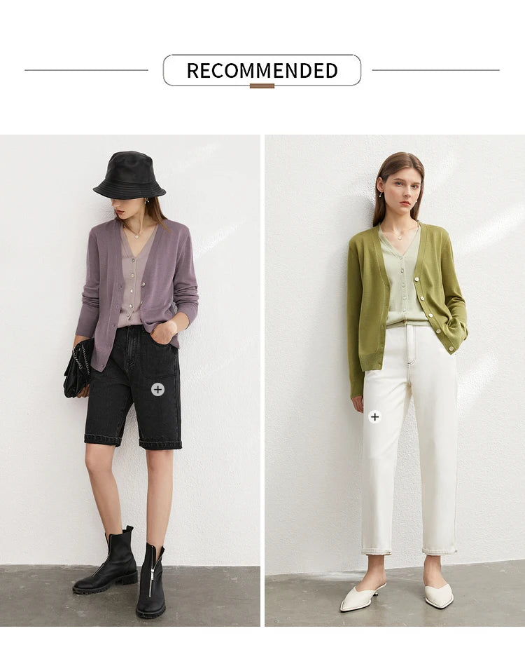 Damen-Strickjacke mit V-Ausschnitt und Knopfleiste, lila und olivgrün