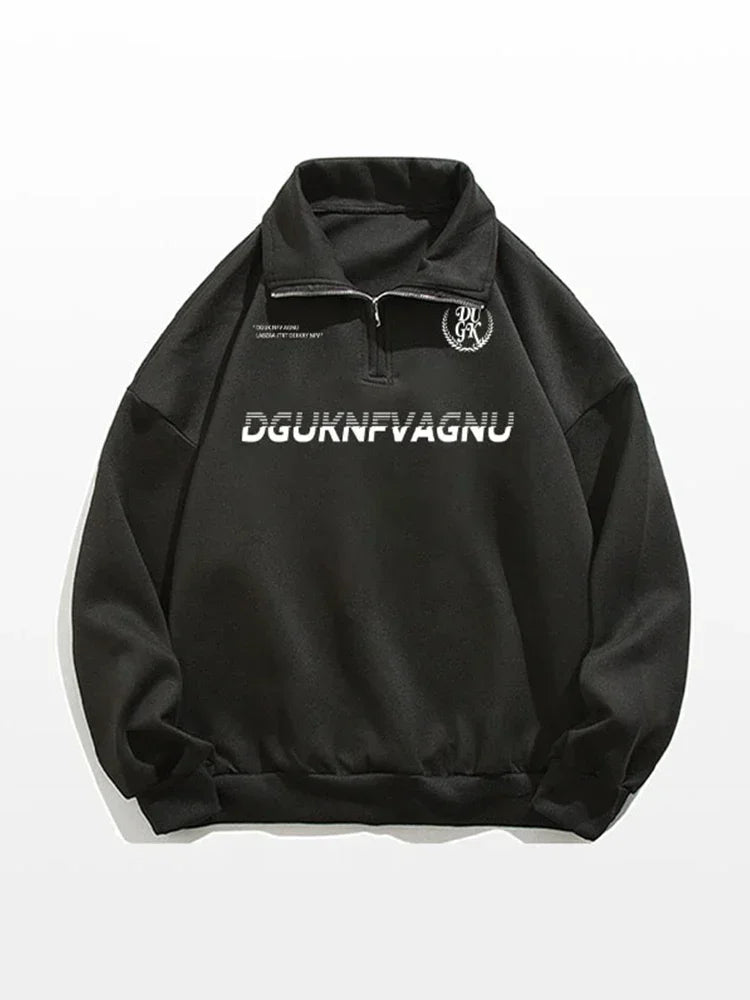 2025, neue Herren-Sweatshirts mit Buchstaben-Aufdruck, halber Reißverschluss, Vintage-Pullover mit Polo-Ausschnitt, Hoodies, Y2K-Streetwear, langärmelig, Sudaredaras