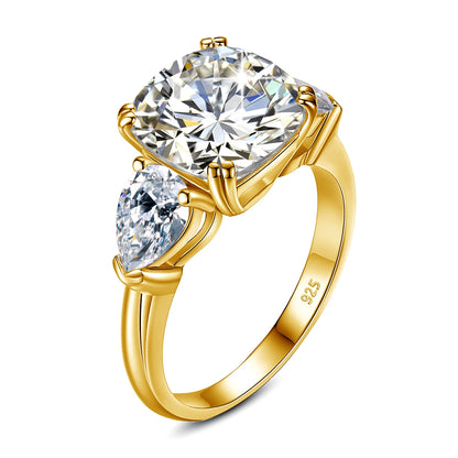 Damen-Ring Moissanit Drei-Stein Kissen-Schliff 5-Karat Zertifiziert Mit Echtheitszertifikat