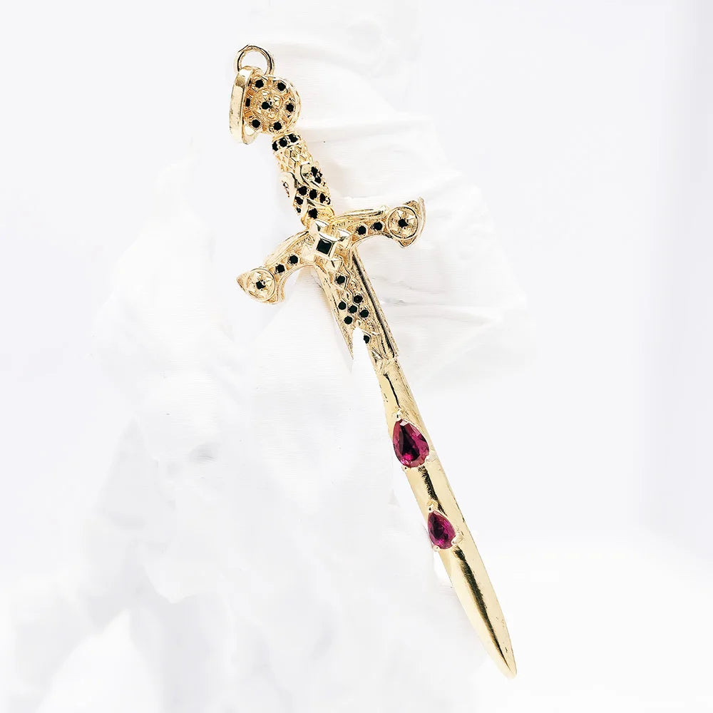 Damen-Charm-Anhänger goldenes Schwert Vintage Sommer aus Sterlingsilber