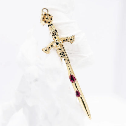 Damen-Charm-Anhänger goldenes Schwert Vintage Sommer aus Sterlingsilber