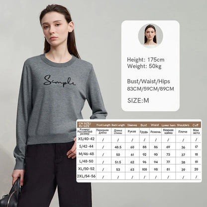 Graues Langarm-T-Shirt mit „Simple“-Schriftzug und Rundhalsausschnitt