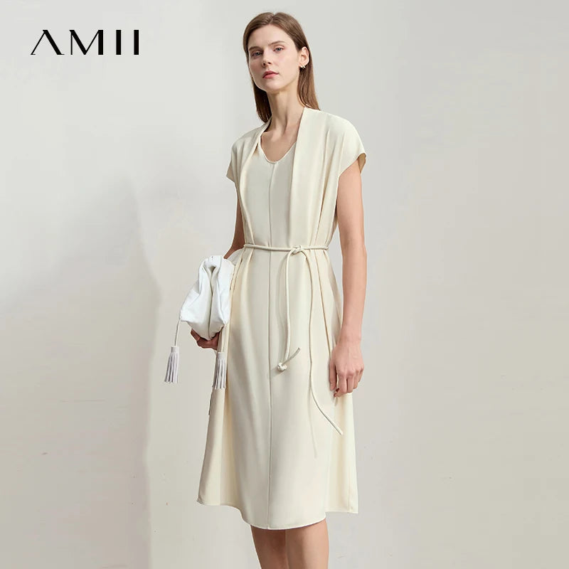 Elegantes Damen Midikleid Mit Taillenband Büromode Sommer 2025 Trend