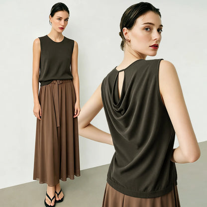 Damen-Rundhalspullover ärmellos Drapierung Cut-Out Lyocell Sommer