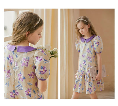 Ärmelloses Sommerkleid aus 100% Baumwolle mit kleinem Blumenmuster für Mädchen – ideal für Strand und Party, Größen 3-14 Jahre