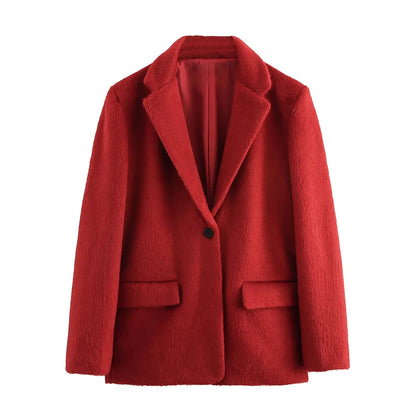 Elegante Damenjacke mit Reverskragen und langen Ärmeln – luxuriöses Patchwork-Design mit Taschen