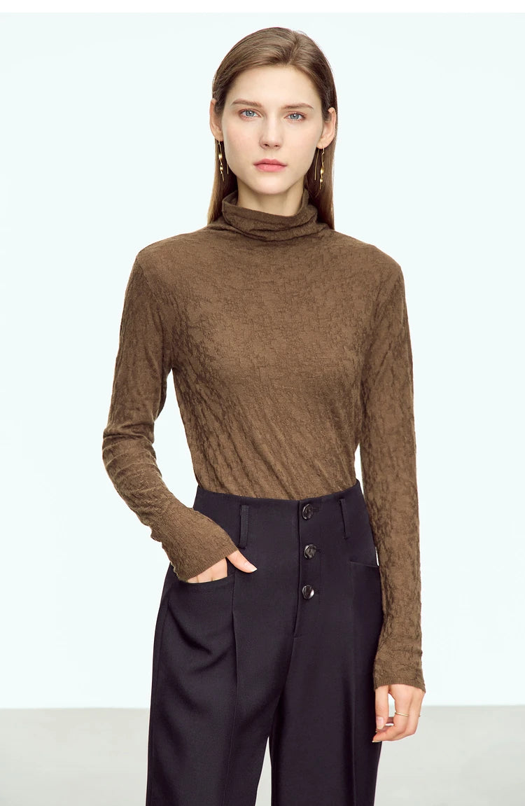 Damen-Rollkragenpullover Wolle Slim einfarbig Büro Winter