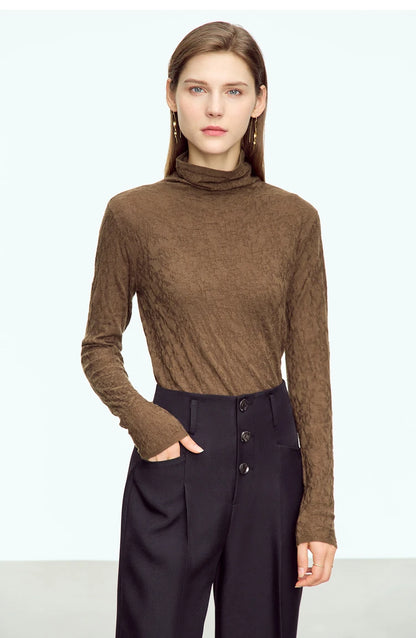 Damen-Rollkragenpullover Wolle Slim einfarbig Büro Winter