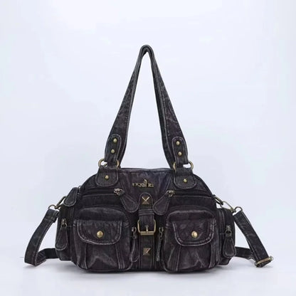 Damen-Handtasche Vintage PU-Leder mit Schultergurt und Obergriff Innenfach für Telefon und Geldbörse