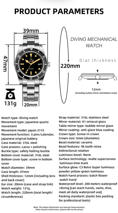 Herren-Taucheruhr mit Keramikluenette und Quarzwerk