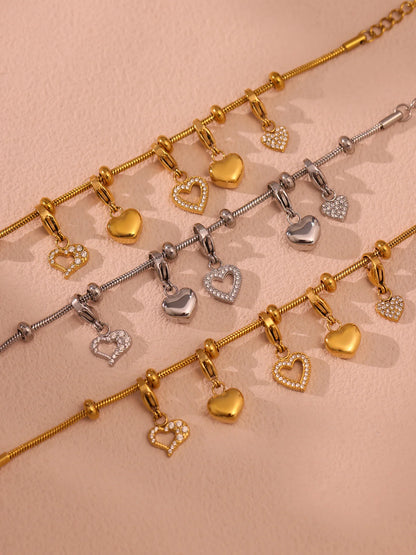 Damen-Charm-Armband mit Herz-Zirkonia