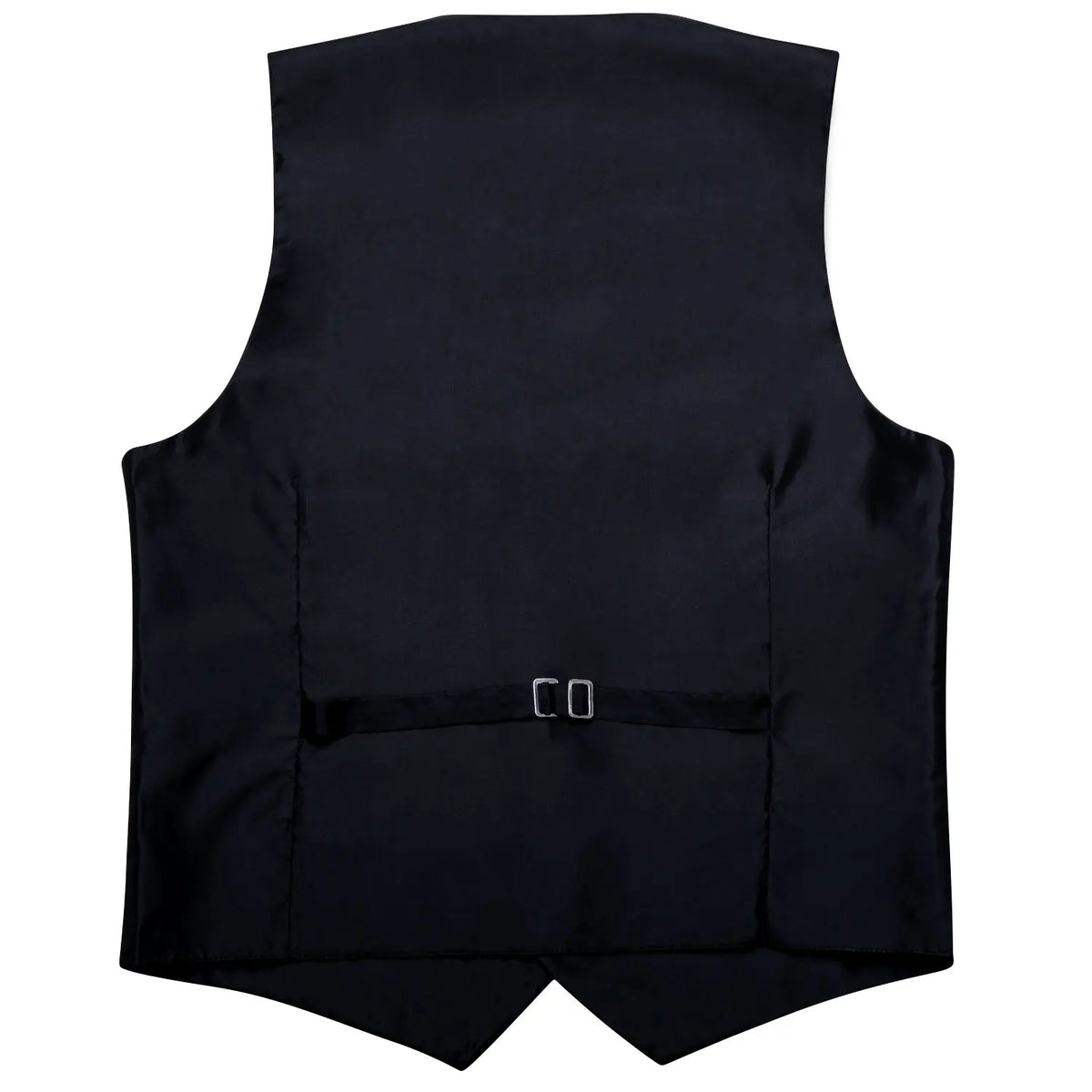 Herrenweste schwarz mit schlichter Oberfläche, Reversschnitt und Taillenklammer am Bund