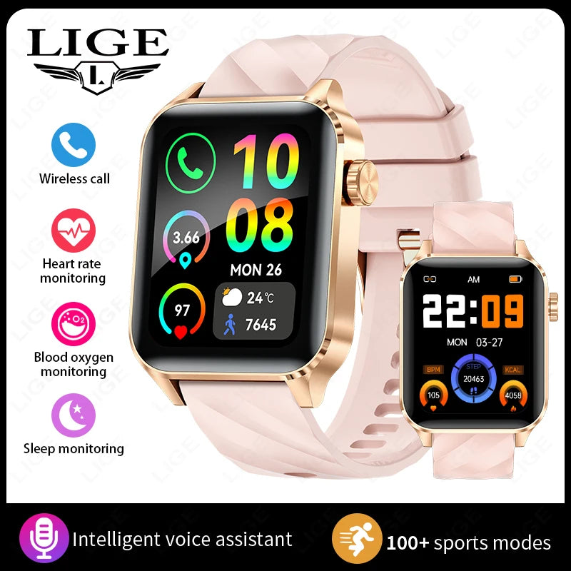 LIGE Für Android IOS Neue 1,85 "Smart Uhr Männer Bluetooth Anruf Sport Smartwatch Frauen Herz Rate Blut Sauerstoff Monitor uhr 2025