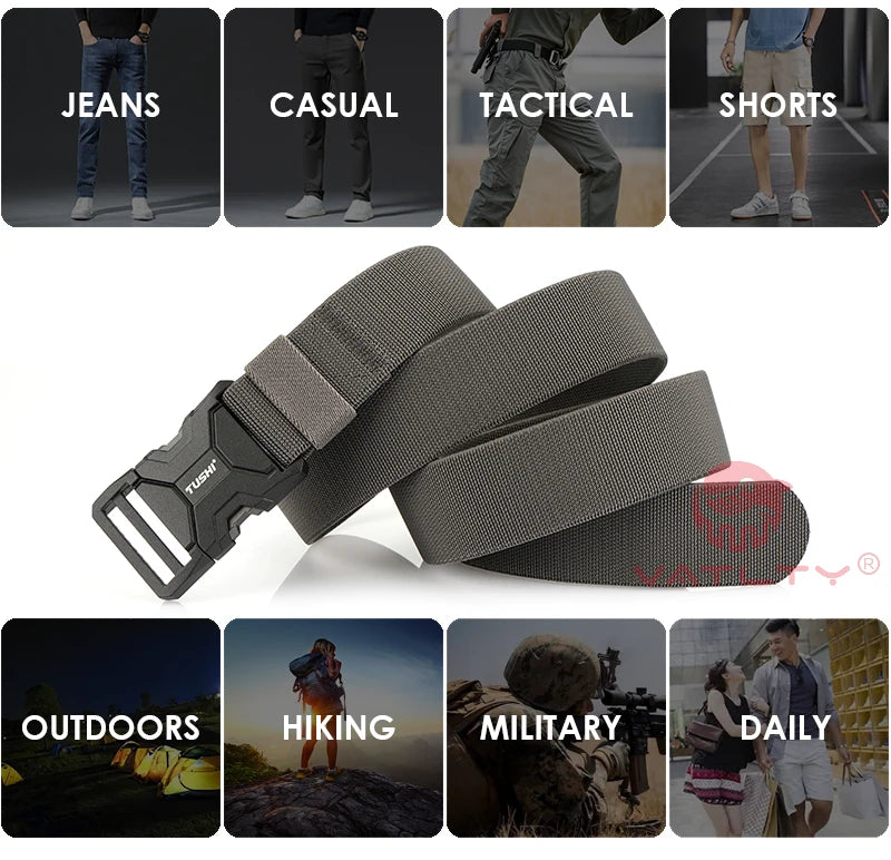 Herren-Taktik-Gürtel aus Elastikmaterial mit Matte-Metall-Schnalle und Schnellverschluss, Alltags- und Outdoor-Gürtel