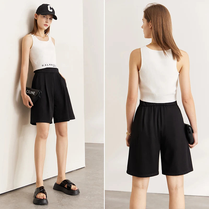 Damen Shorts im Minimalismus-Stil mit elastischer Taille für den Sommer