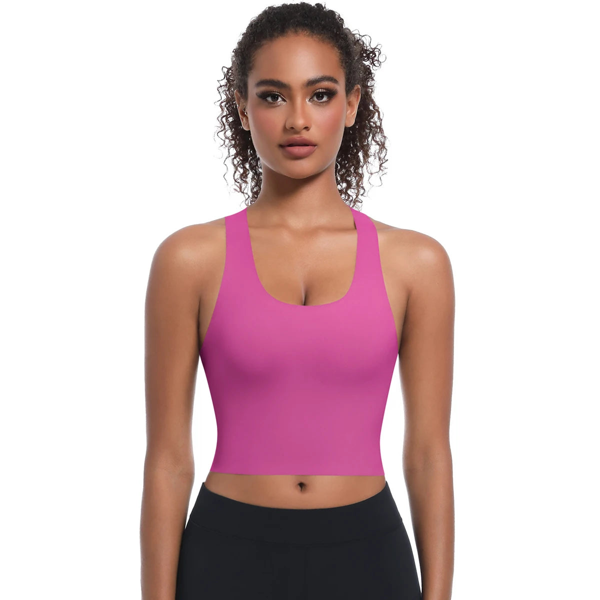 Nahtloses Yoga-Top mit U-Ausschnitt, ärmellos, pink