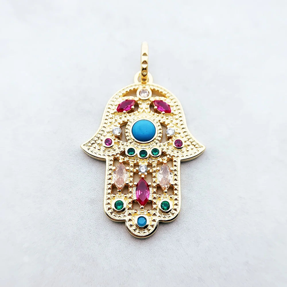 Damen-Anhänger Hand der Fatima golden Vintage aus Sterlingsilber
