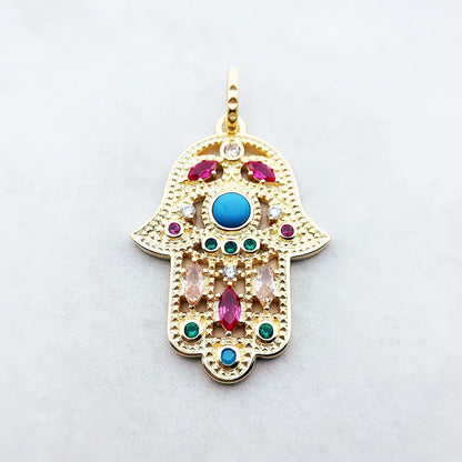 Damen-Anhänger Hand der Fatima golden Vintage aus Sterlingsilber