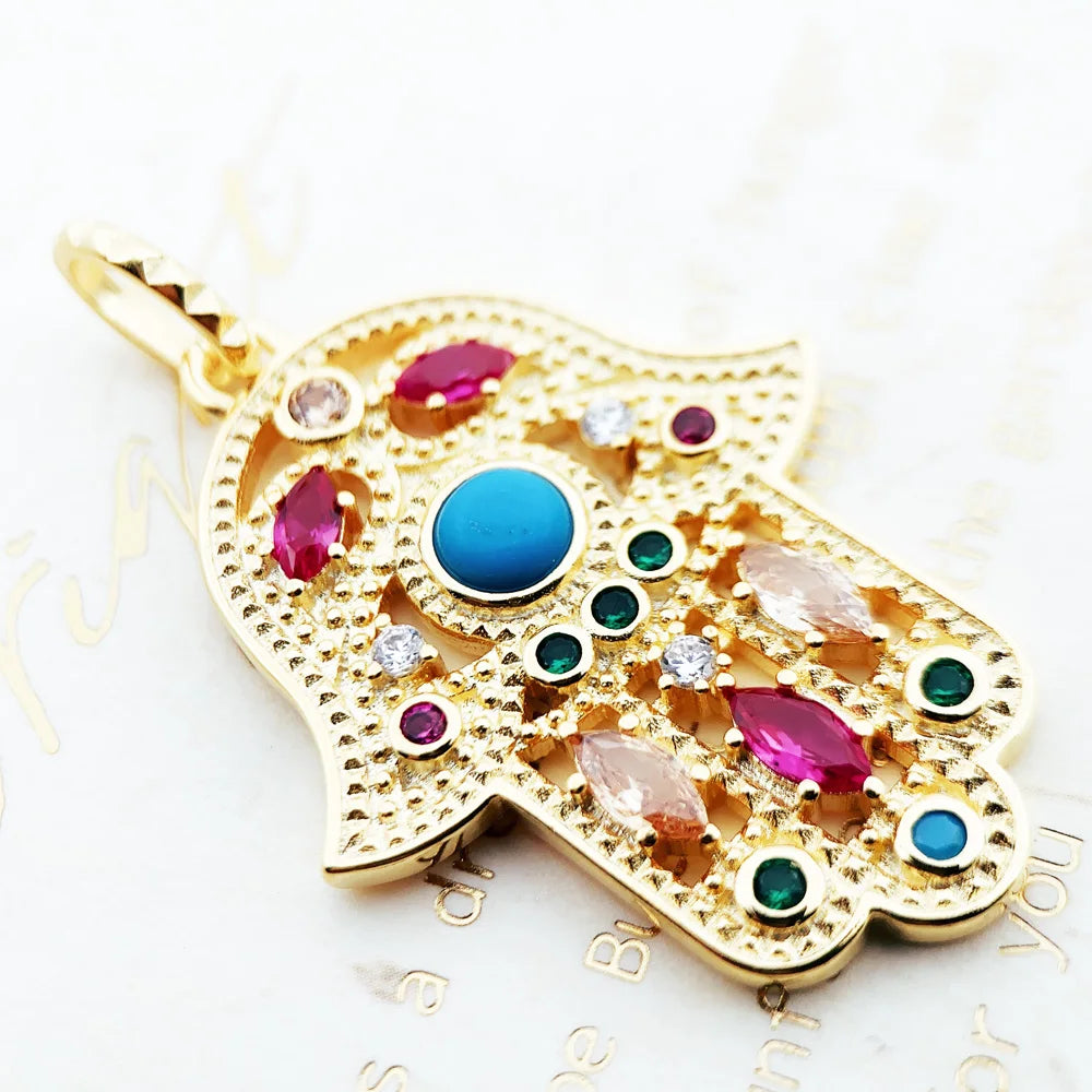 Damen-Anhänger Hand der Fatima golden Vintage aus Sterlingsilber