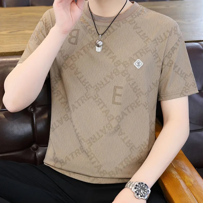 Herren T-Shirt aus feinem Jacquard mit lässigem Rundhalsausschnitt für den Sommer