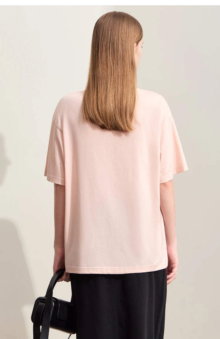 Damen T-Shirt im minimalistischen Stil mit gedrucktem Design und lässigen Ärmeln