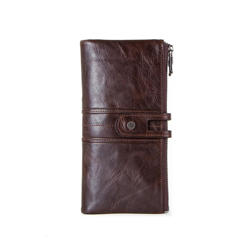Herren Echtleder Lange Geldbörse Vintage 13 Fächer Kartenhalter Fotohalter Reise