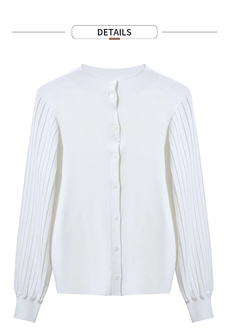 Damen-Strickjacke Slim halbhoher Kragen Laternenärmel Wolle-Mix Herbst