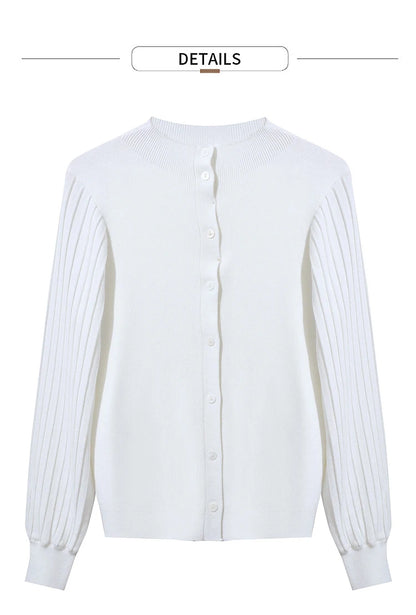 Damen-Strickjacke Slim halbhoher Kragen Laternenärmel Wolle-Mix Herbst