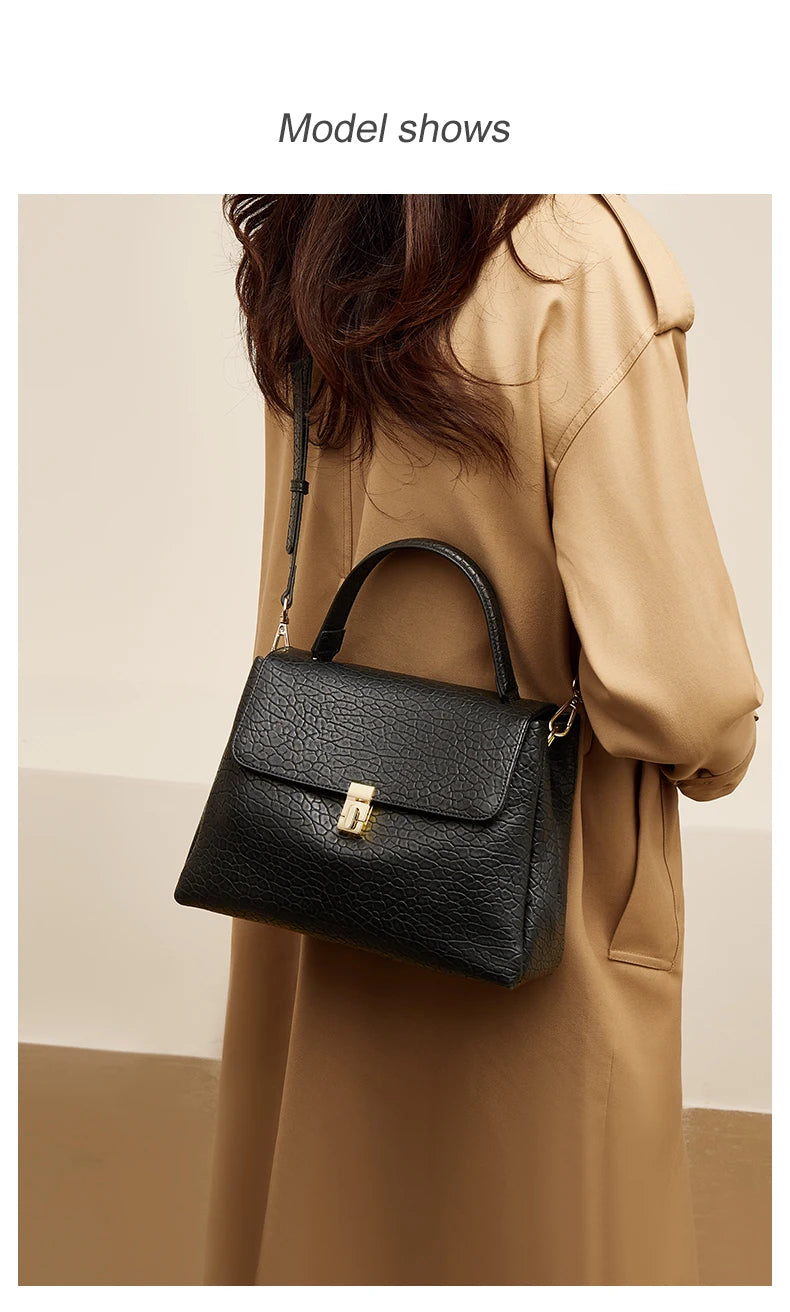 Damen-Tasche aus Splitleder mit Lychee-Muster und eleganter Klappverschluss für Alltag und Büro