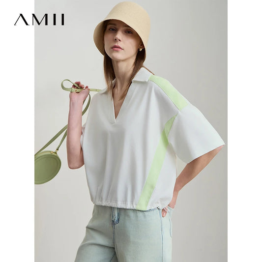 Damen T-Shirts im minimalistischen Stil mit neuem V-Ausschnitt und kurzen Ärmel