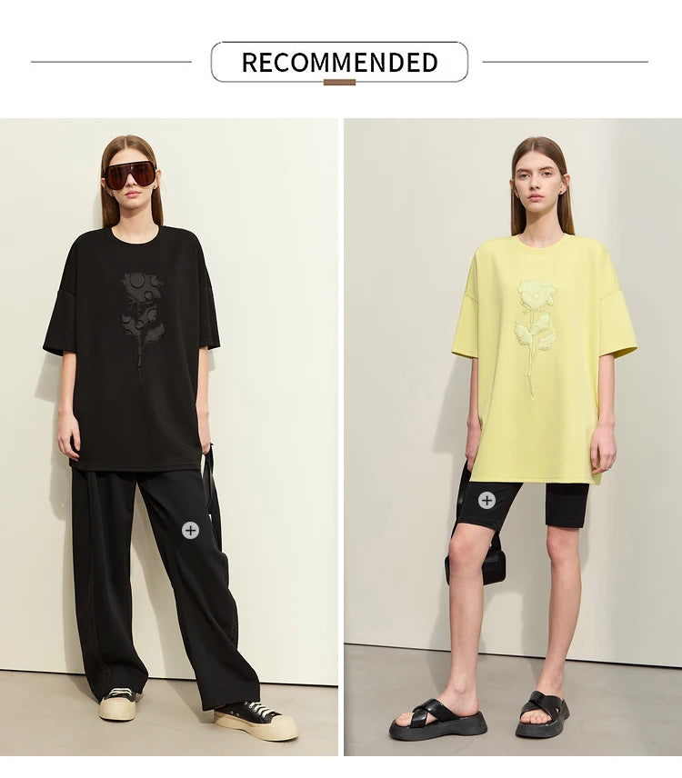 Damen T-Shirts im minimalistischen Stil mit Stickerei und O-Ausschnitt