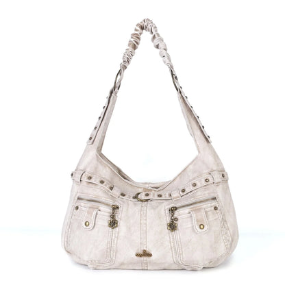Damen-Handtasche mit Griff aus weichem Polyurethan im Vintage-Design und Mehrfachfächern für Alltag und Abend