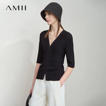 Damen V-Ausschnitt Strickjacke Slim Reißverschluss Viskose Herbst