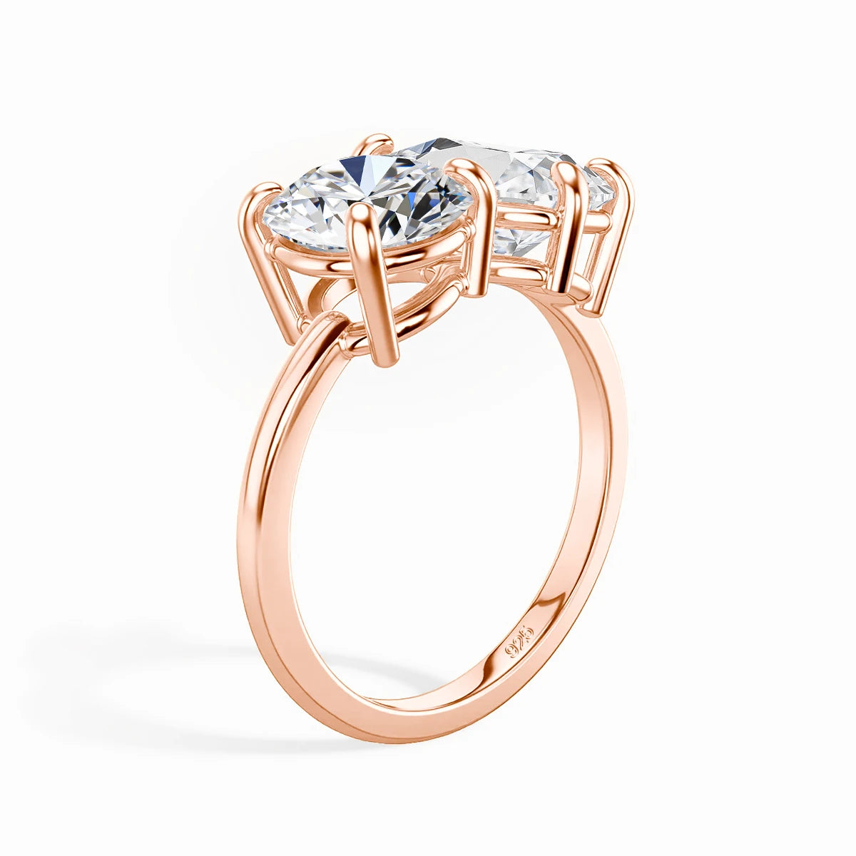 Damen-Verlobungsring mit zwei Moissanit-Steinen aus Silber 925 und 18K-Goldplattierung