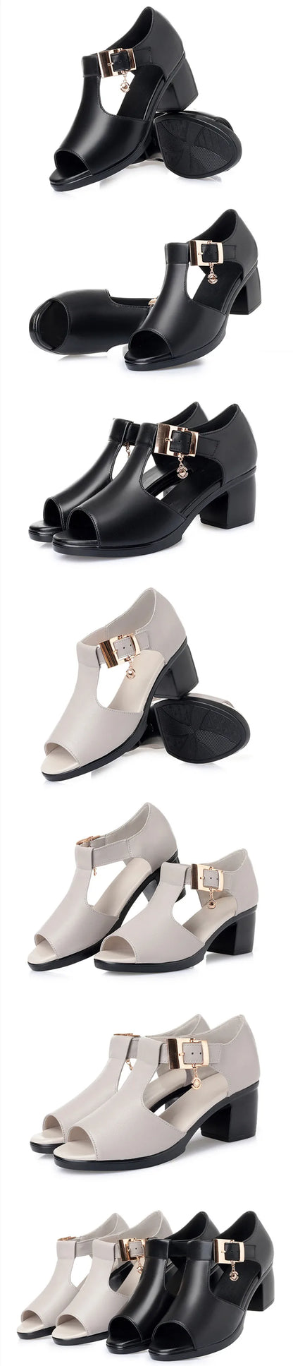 AIYUQI Frauen Sandalen Aus Echtem Leder 2024 Sommer Mode Stil Frau Sandalen Feste Beiläufige Prägnante Dame Med Ferse Schuhe Sandalen