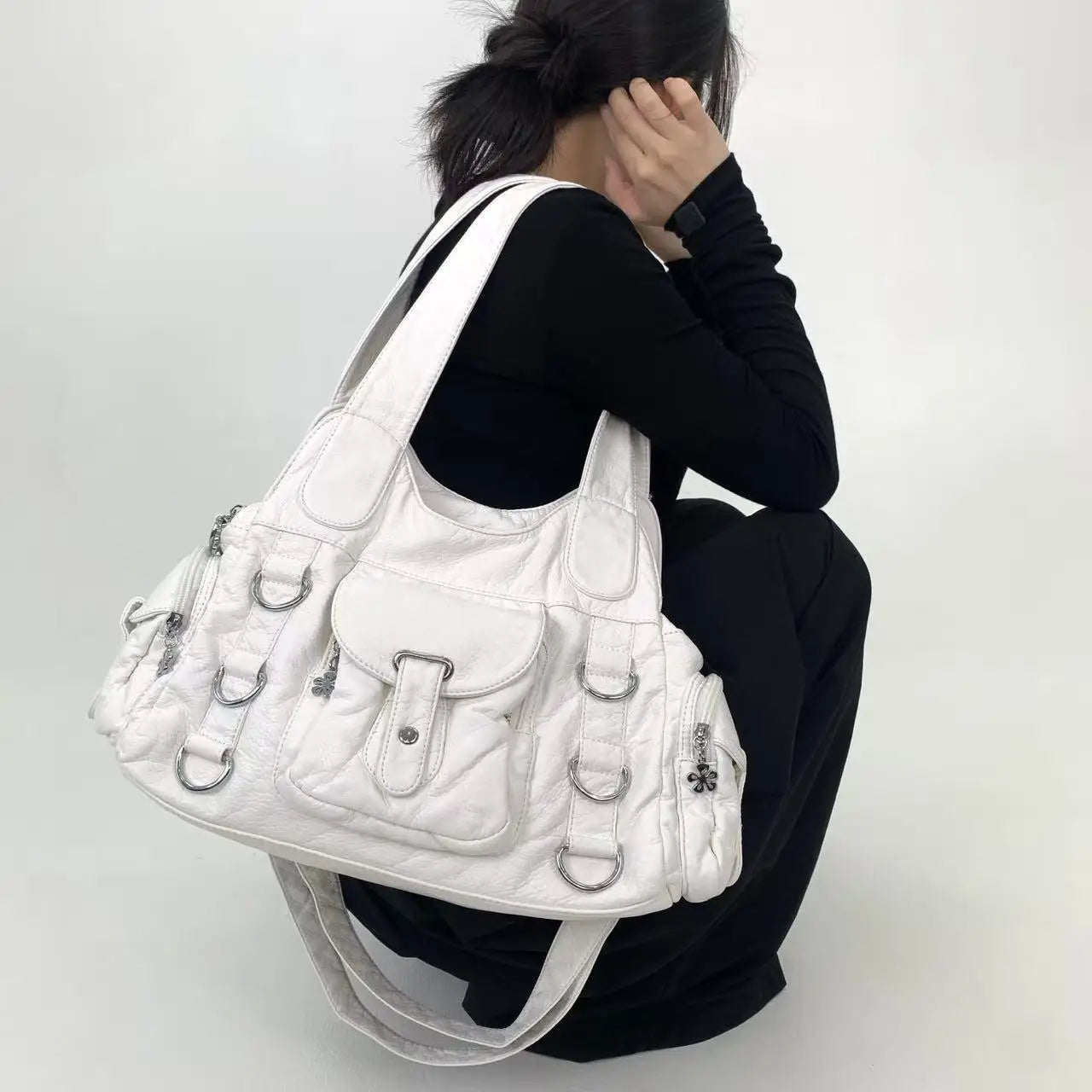 Damen-Umhängetasche Mit Mehrfachfächern Kleine Kunstleder-Satchel für Alltag und Freizeit
