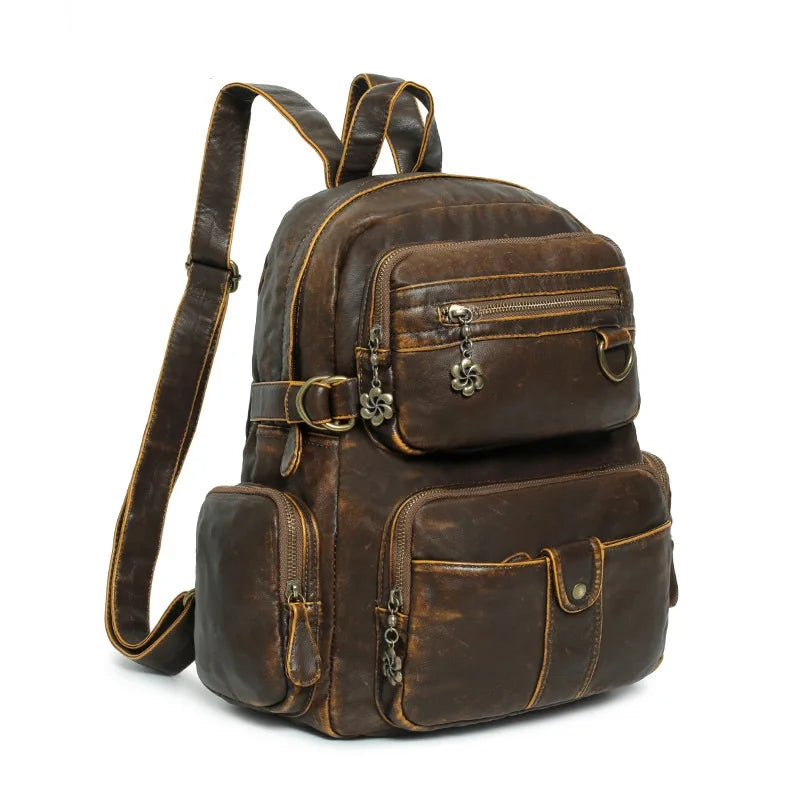 Damen-Schulrucksack Großes Fassungsvermögen 20-35 Liter Mit Gepolstertem Rücken Vintage Schwarz