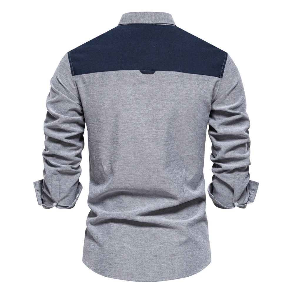 Herren Patchwork Hemd Aus Atmungsaktivem Oxford Stoff Für Den Langlebigen Look