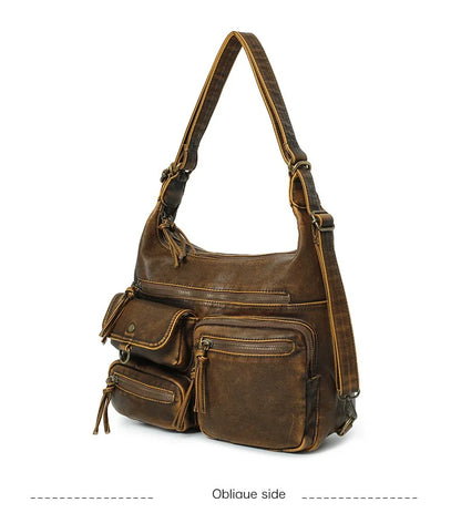 Damen-Schultertasche aus PU Großes Fassungsvermögen mit Innenfächern Vintage-Look Schwarz