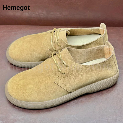 Big Round Toe Men's Shoes Soft Leather Soft Soled Flats Breathable Durable Casual Shoes Handmade Lace-Up Shoes Men's Shoes