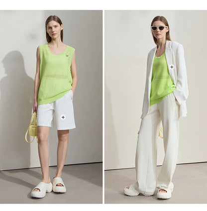 Damen V-Ausschnitt Pullover Viskose ärmellos Lochmuster Sommer