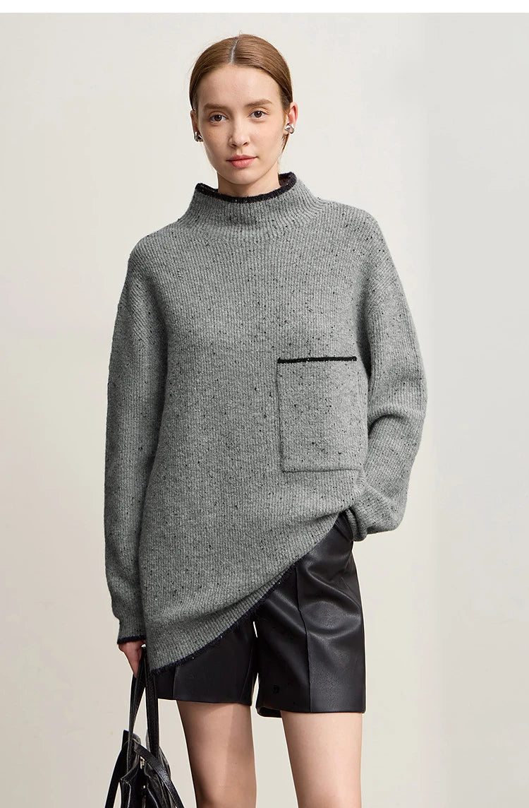Damen-Rollkragenpullover Wolle dick locker lang Winter