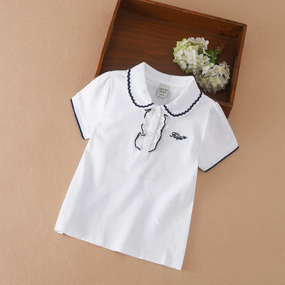 Mädchen Sommer Polos hirt Kurzarm Peter Pan Kragen niedlichen lässigen T-Shirt Kinder Baumwolle Kleidung
