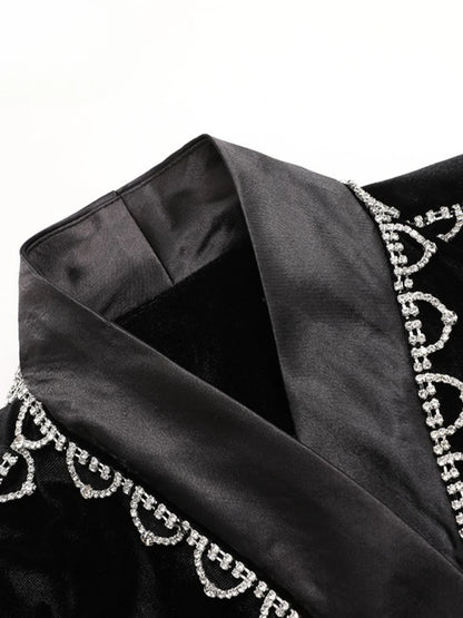 Elegantes Damen-Zweiteiler-Set mit V-Ausschnitt, langen Ärmeln und Perlenverzierung – Patchwork-Top mit Knöpfen und hoch taillierte Hose