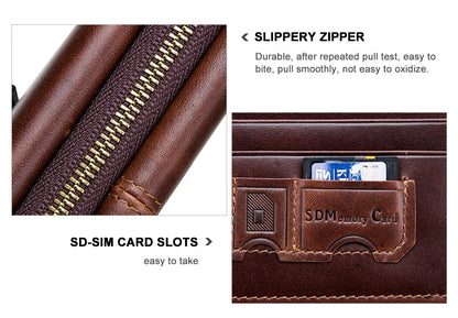 Herren Echtleder Clutch Lange Vintage Geldbörse Reißverschluss Kartenhalter Münzfach