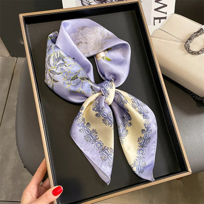 Damen Seidenschal quadratisch Luxus Haarband Halstuch Krawatte Handgelenk Bandana F