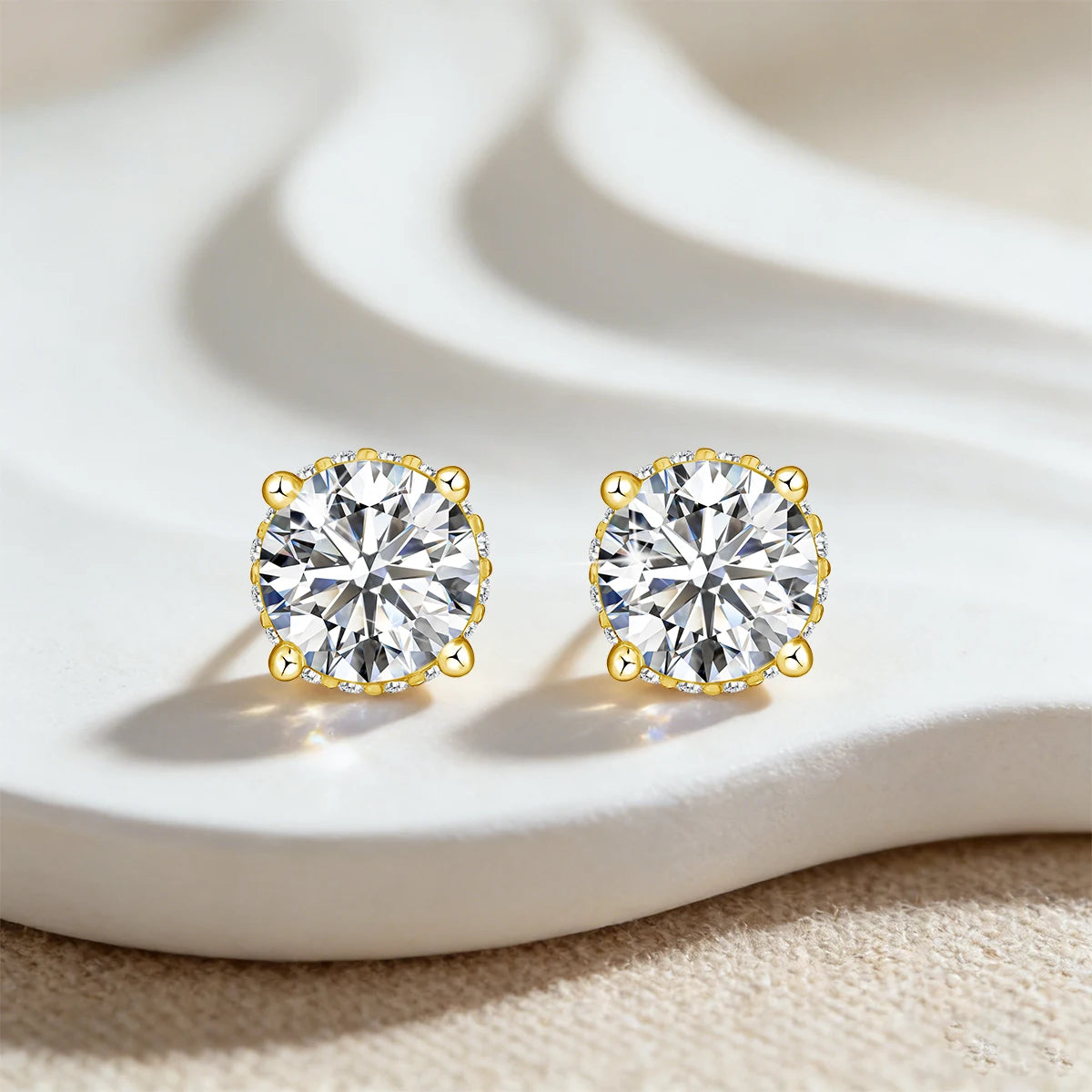 Damen-Ohrstecker Moissanit Rund aus 925 Sterling Silber Schmuck für Hochzeit Glanz