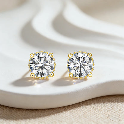 Damen-Ohrstecker Moissanit Rund aus 925 Sterling Silber Schmuck für Hochzeit Glanz