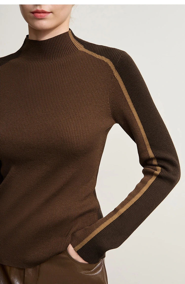 Damen-Halbrollkragen-Pullover Slim asymmetrisch Kontrast Winter