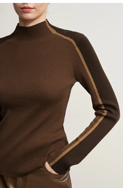 Damen-Halbrollkragen-Pullover Slim asymmetrisch Kontrast Winter